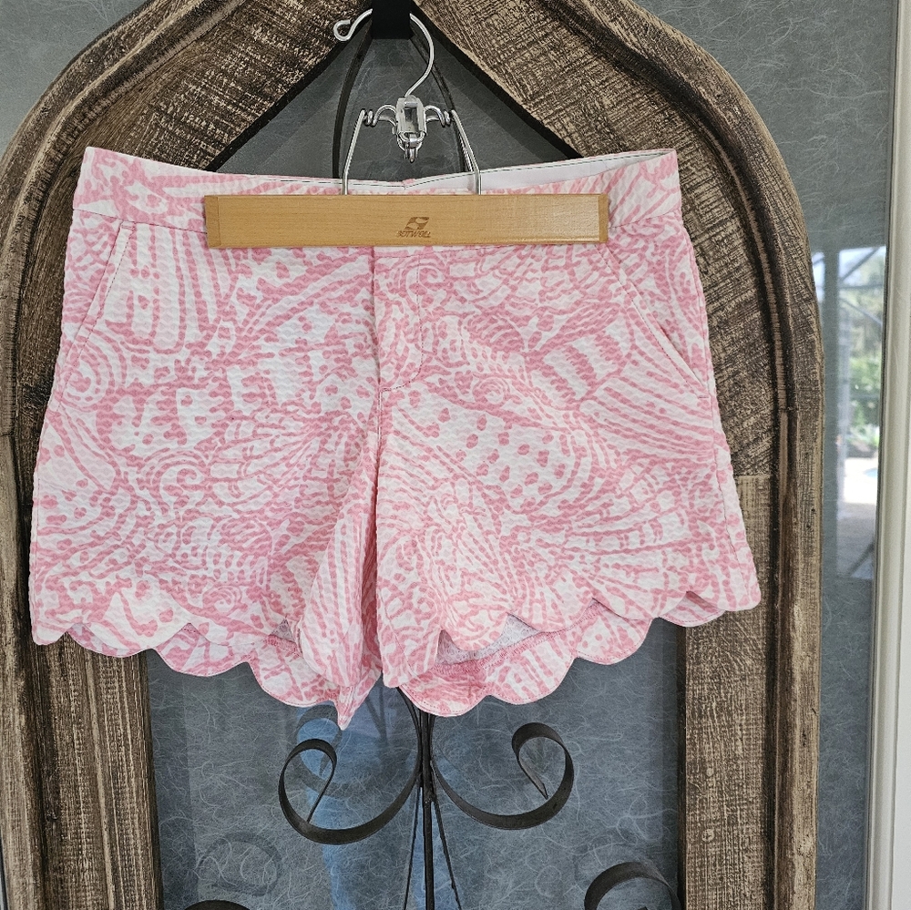 Lilly Pulitzer Pink and White Scalloped Mini Skirt